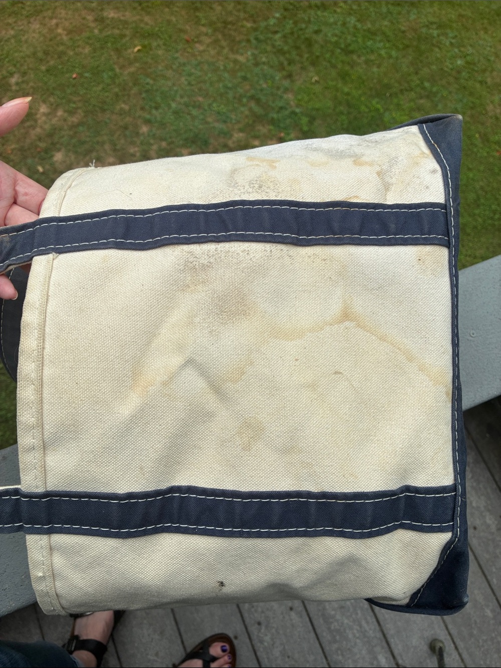 Vintage 90s L.L. Bean Boat and Tote Distressed Medium Cream Blue Made in USA - Picture 12 of 17